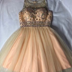 Beautifully Embroidered Peach Tulle Dress